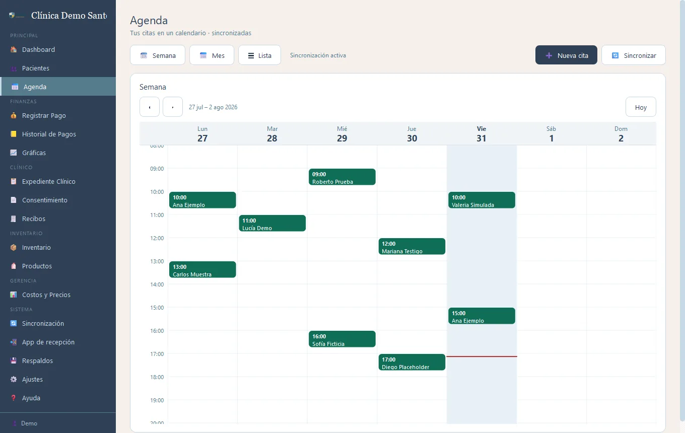 Agenda semanal de Santé con citas en bloques de color